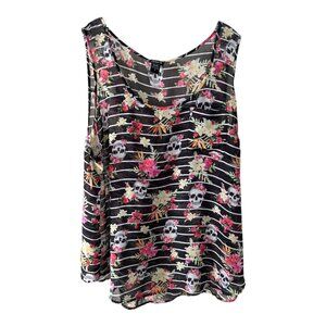 Torrid Women’s Size 3 Floral Skull Striped Sheer Tank Top